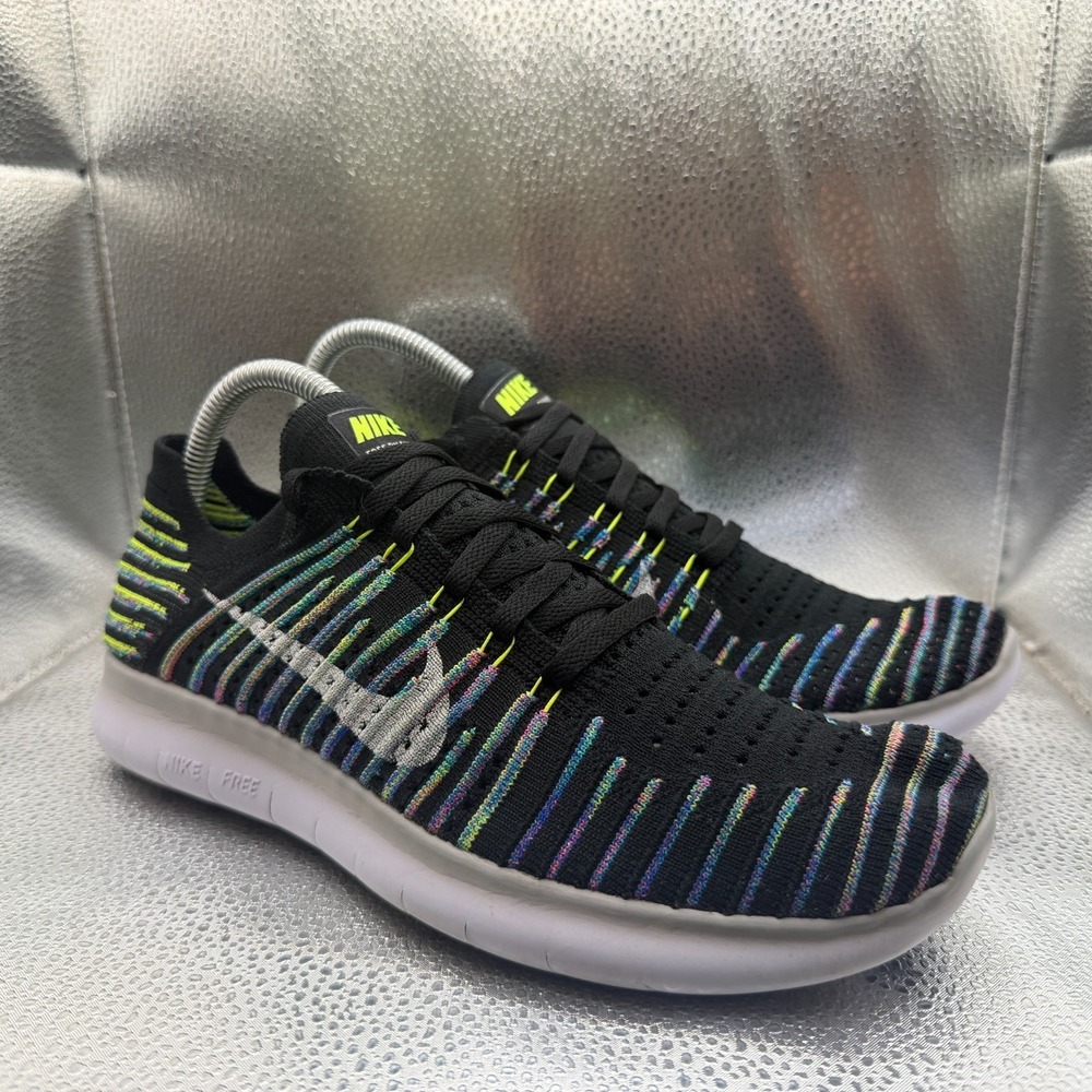 Size 9 Nike Free RN Flyknit Black Multi Womens Lace-Up Athletic Shoes 831070-003